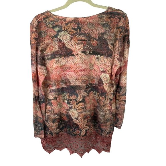 Live and Let Live Womens Pink PL Petite Large Floral Long Sleeve Top Tunic Lace - Picture 5 of 5